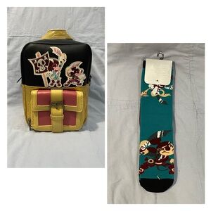 NEW Disney Parks Pirates of the Caribbean Mickey & Minnie‎ Crossbody Bag & Socks